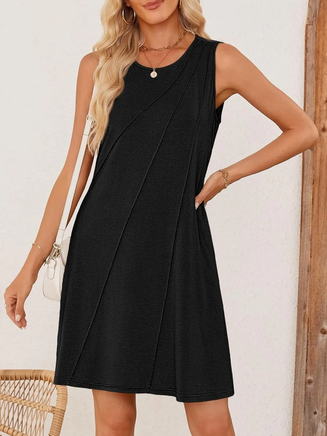 MEROKEETY Women's 2025 Summer Sleeveless Sundress Casual Spring Beach Vacation Crewneck Shift Swing Tank Dress