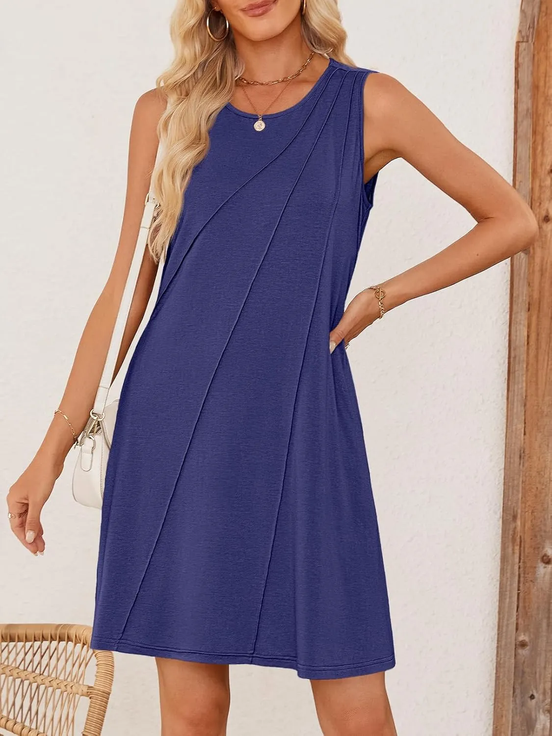 MEROKEETY Women's 2025 Summer Sleeveless Sundress Casual Spring Beach Vacation Crewneck Shift Swing Tank Dress