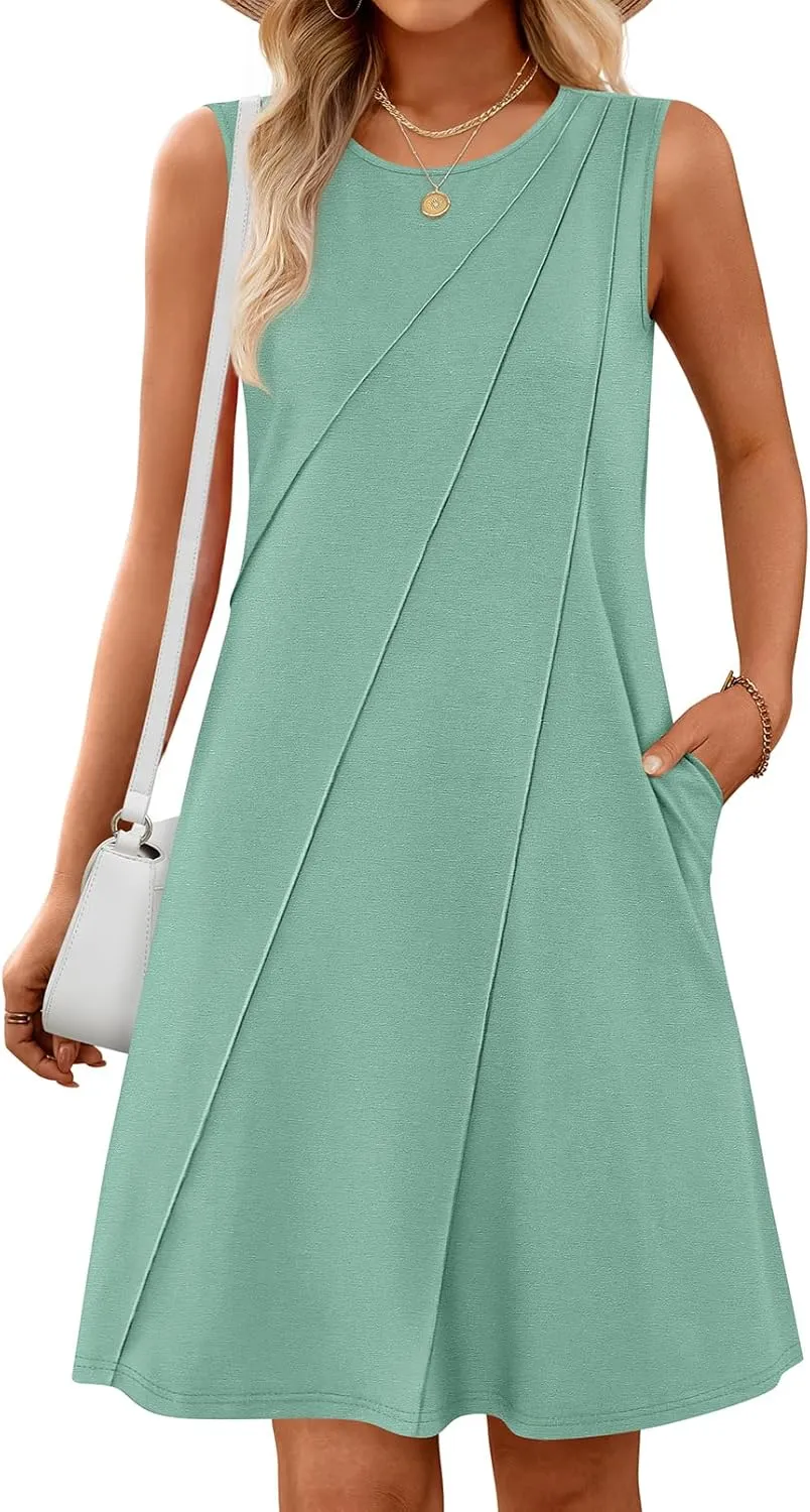 MEROKEETY Women's 2025 Summer Sleeveless Sundress Casual Spring Beach Vacation Crewneck Shift Swing Tank Dress