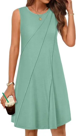 MEROKEETY Women's 2025 Summer Sleeveless Sundress Casual Spring Beach Vacation Crewneck Shift Swing Tank Dress