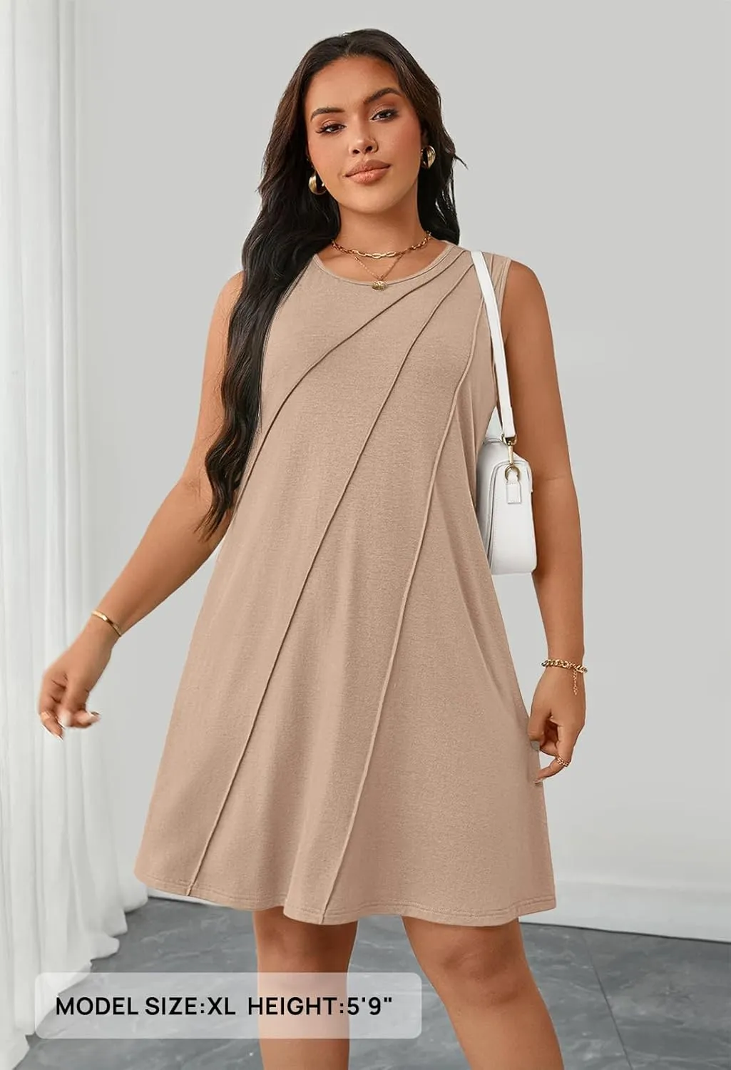 MEROKEETY Women's 2025 Summer Sleeveless Sundress Casual Spring Beach Vacation Crewneck Shift Swing Tank Dress