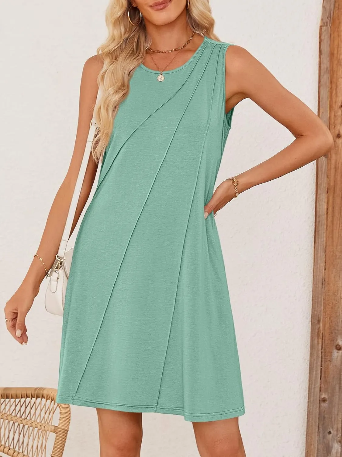MEROKEETY Women's 2025 Summer Sleeveless Sundress Casual Spring Beach Vacation Crewneck Shift Swing Tank Dress