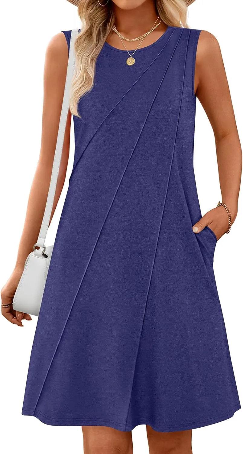 MEROKEETY Women's 2025 Summer Sleeveless Sundress Casual Spring Beach Vacation Crewneck Shift Swing Tank Dress