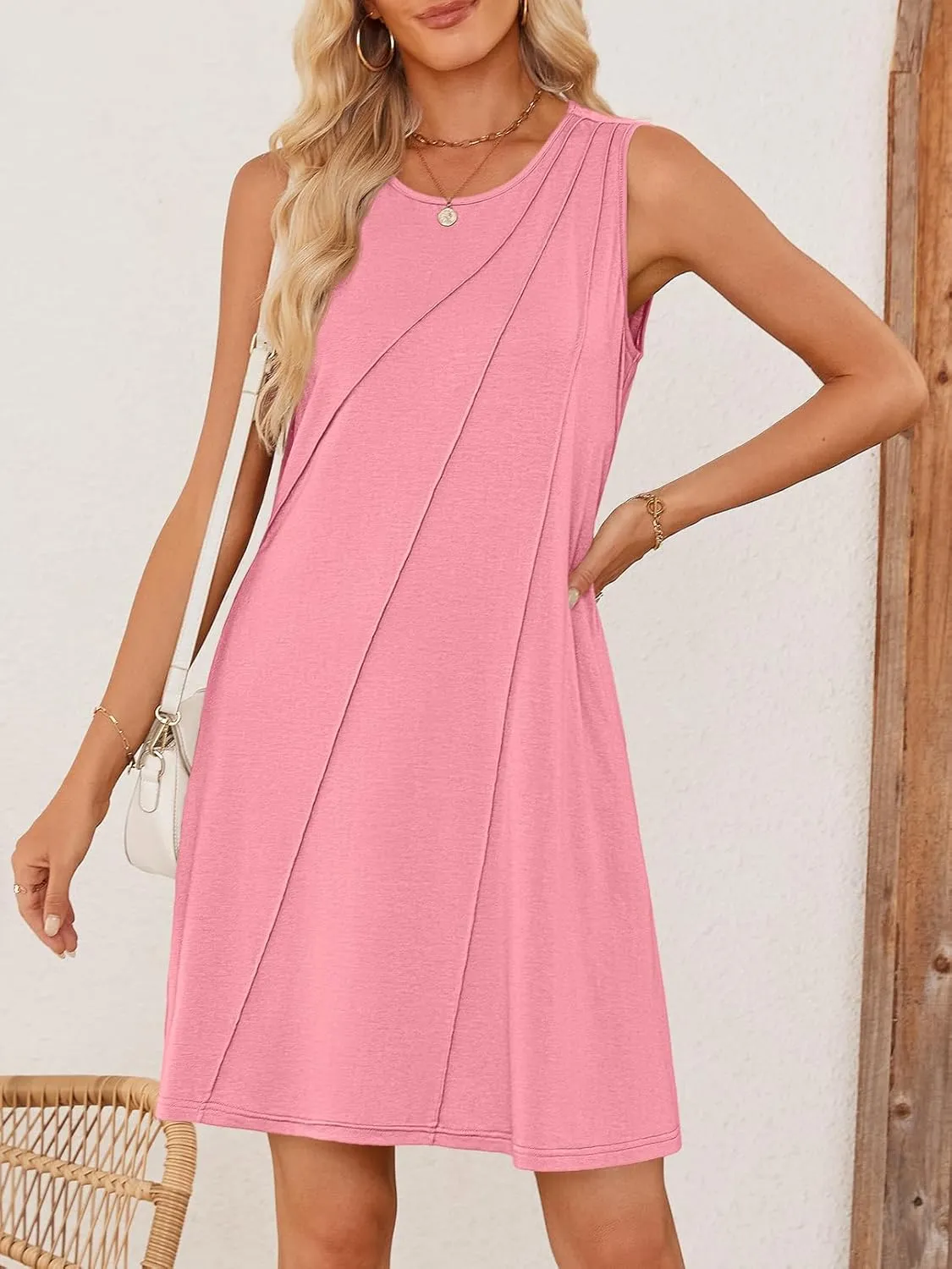 MEROKEETY Women's 2025 Summer Sleeveless Sundress Casual Spring Beach Vacation Crewneck Shift Swing Tank Dress