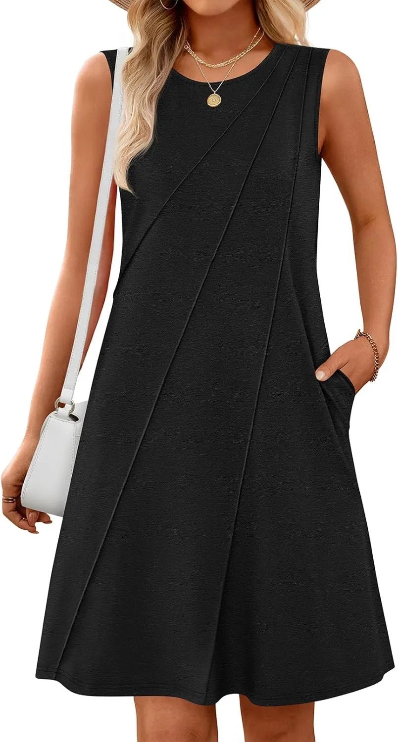 MEROKEETY Women's 2025 Summer Sleeveless Sundress Casual Spring Beach Vacation Crewneck Shift Swing Tank Dress