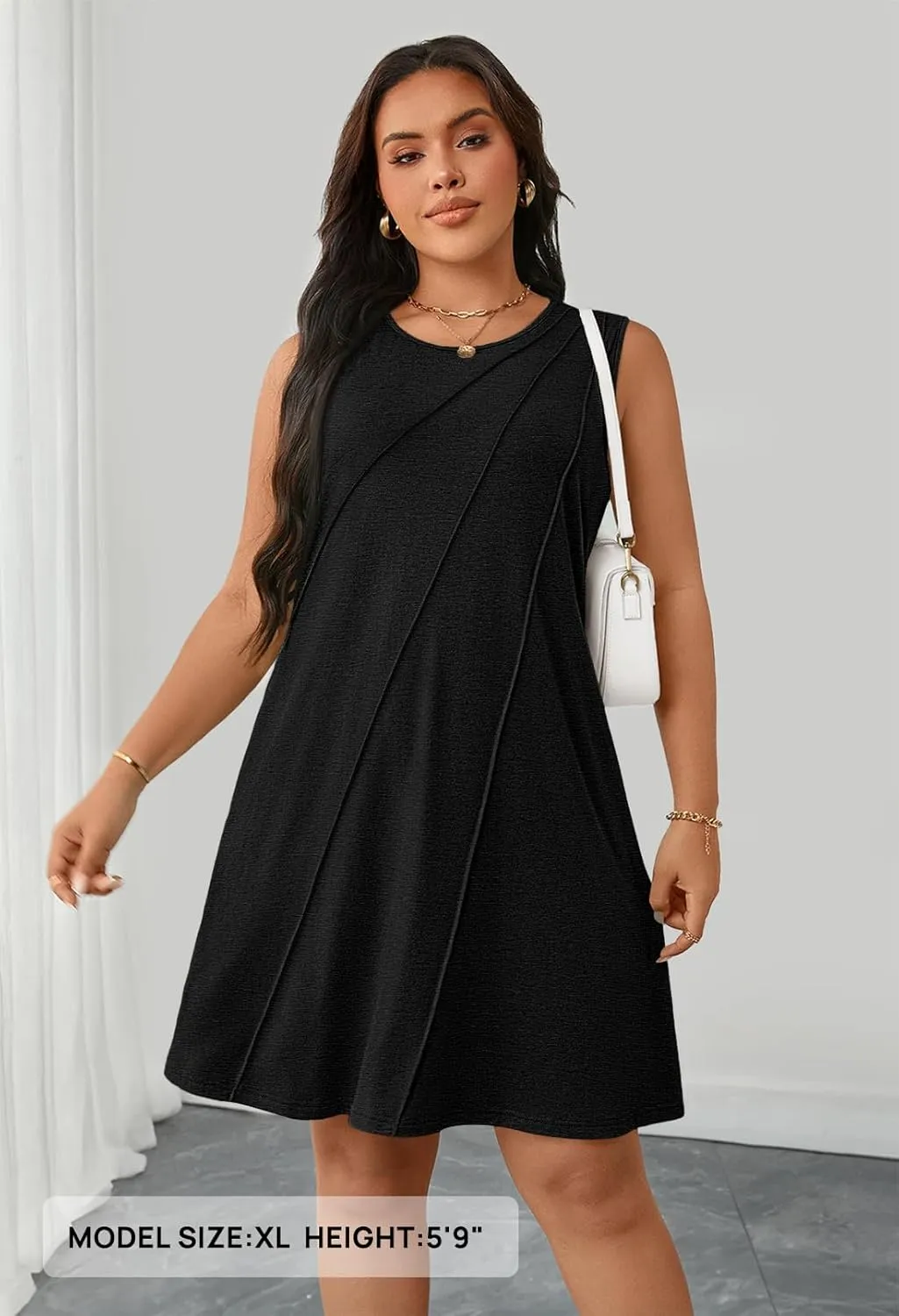 MEROKEETY Women's 2025 Summer Sleeveless Sundress Casual Spring Beach Vacation Crewneck Shift Swing Tank Dress