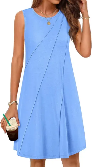 MEROKEETY Women's 2025 Summer Sleeveless Sundress Casual Spring Beach Vacation Crewneck Shift Swing Tank Dress