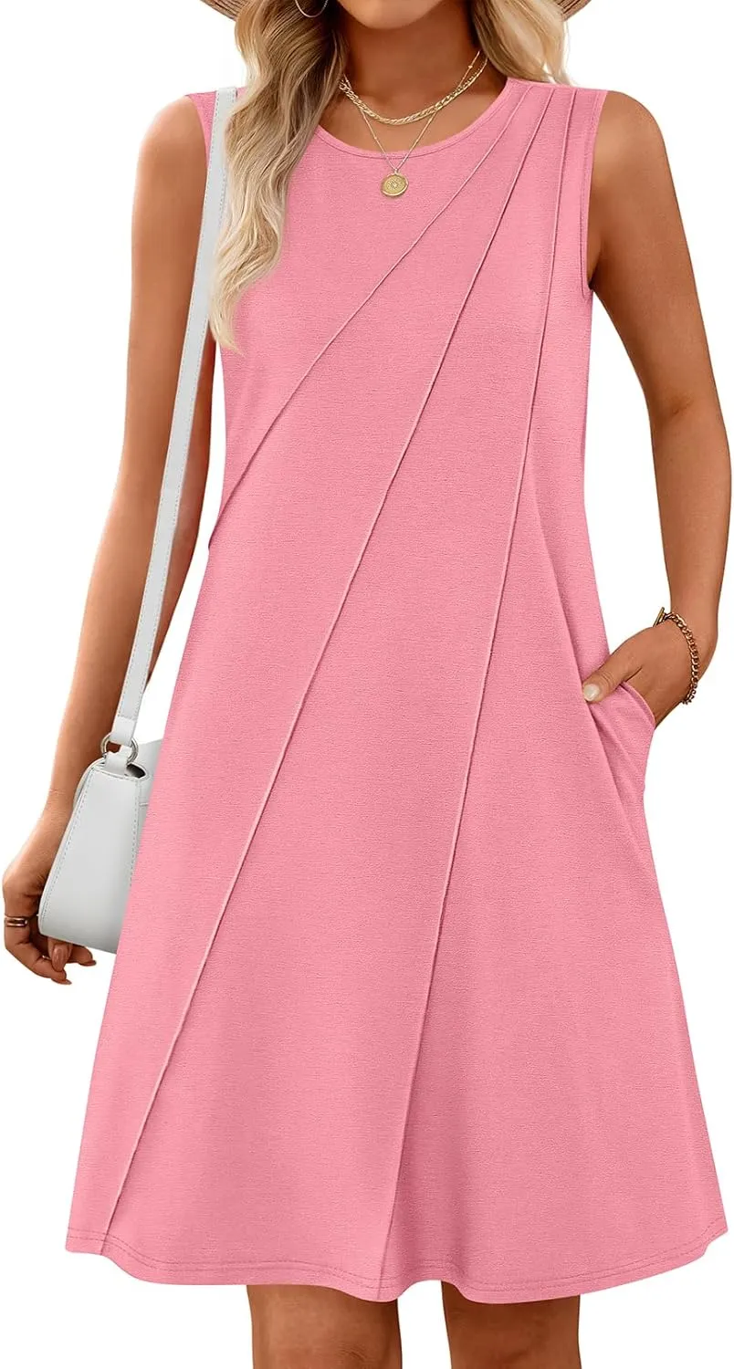 MEROKEETY Women's 2025 Summer Sleeveless Sundress Casual Spring Beach Vacation Crewneck Shift Swing Tank Dress