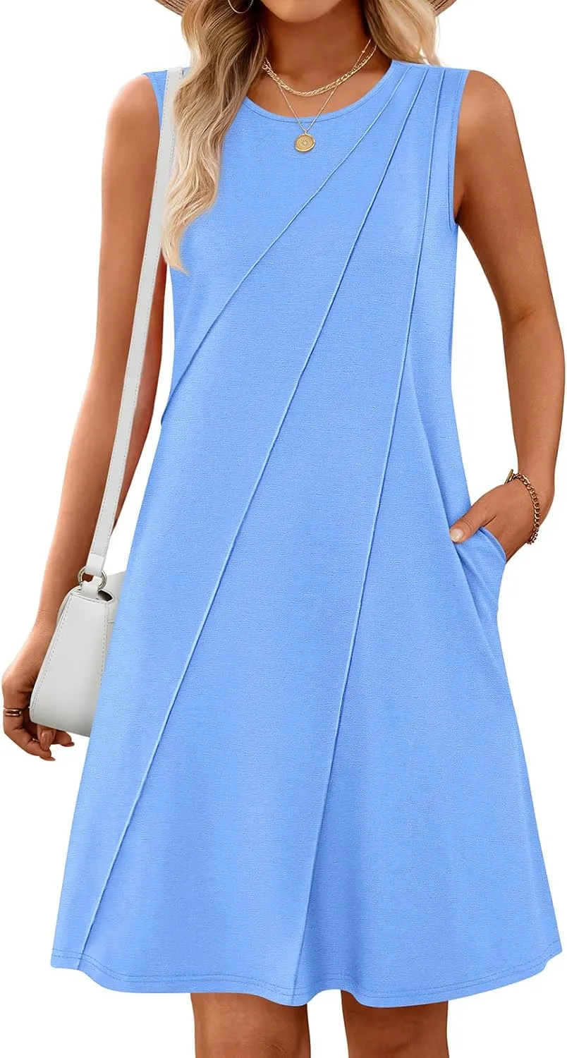 MEROKEETY Women's 2025 Summer Sleeveless Sundress Casual Spring Beach Vacation Crewneck Shift Swing Tank Dress