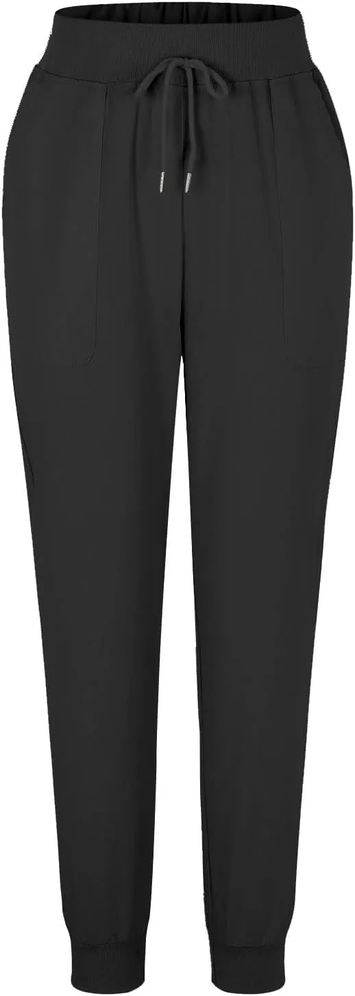 Miyaomn Women's Tapered Pants Cotton Linen Joggers Drawstring Elastic Waist Lounge Petite Pants Casual Trousers with Pockets