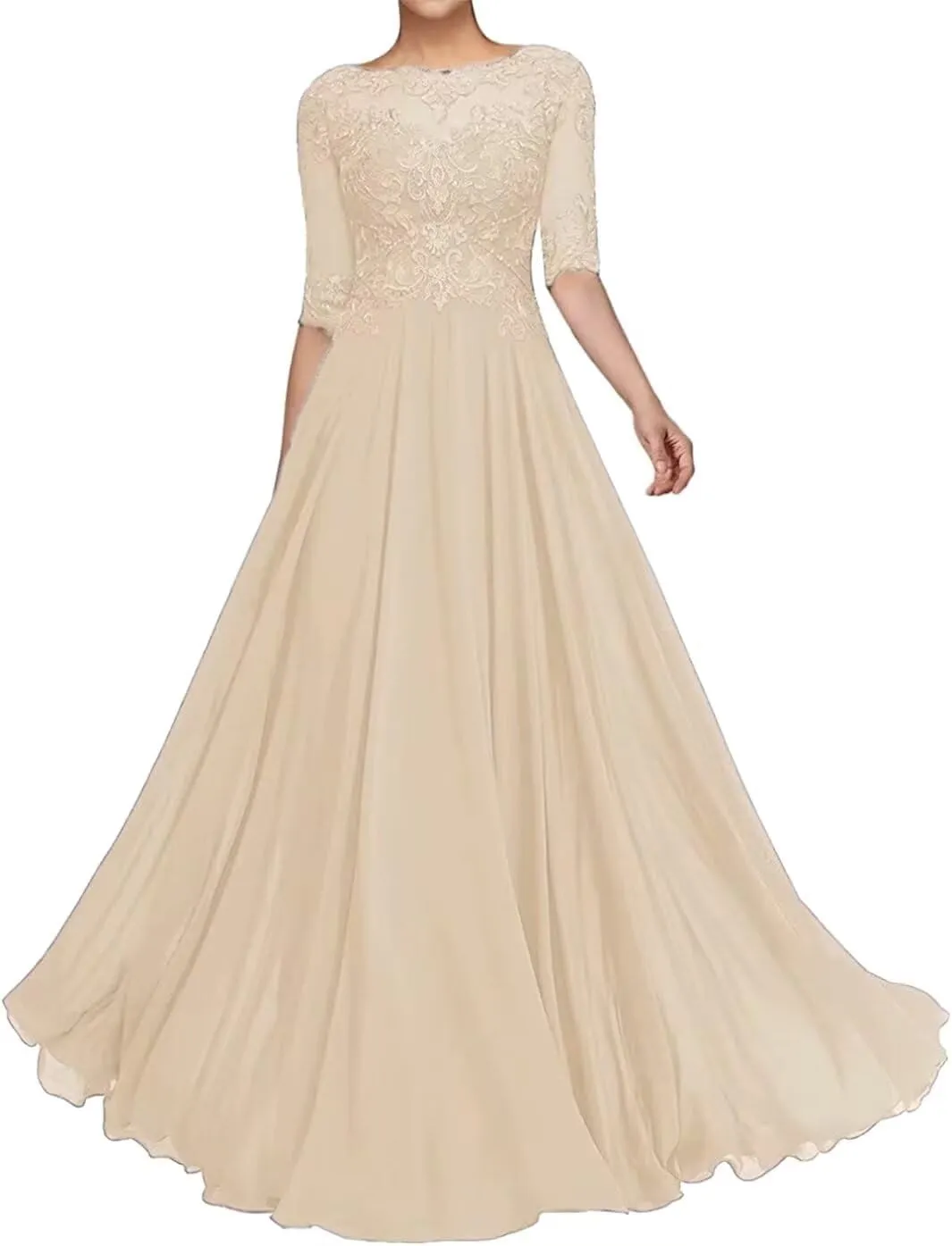 Mother of The Bride Dresses for Wedding 1/2 Sleeves Formal Party Dresses Long Chiffon Wedding Guest Dress