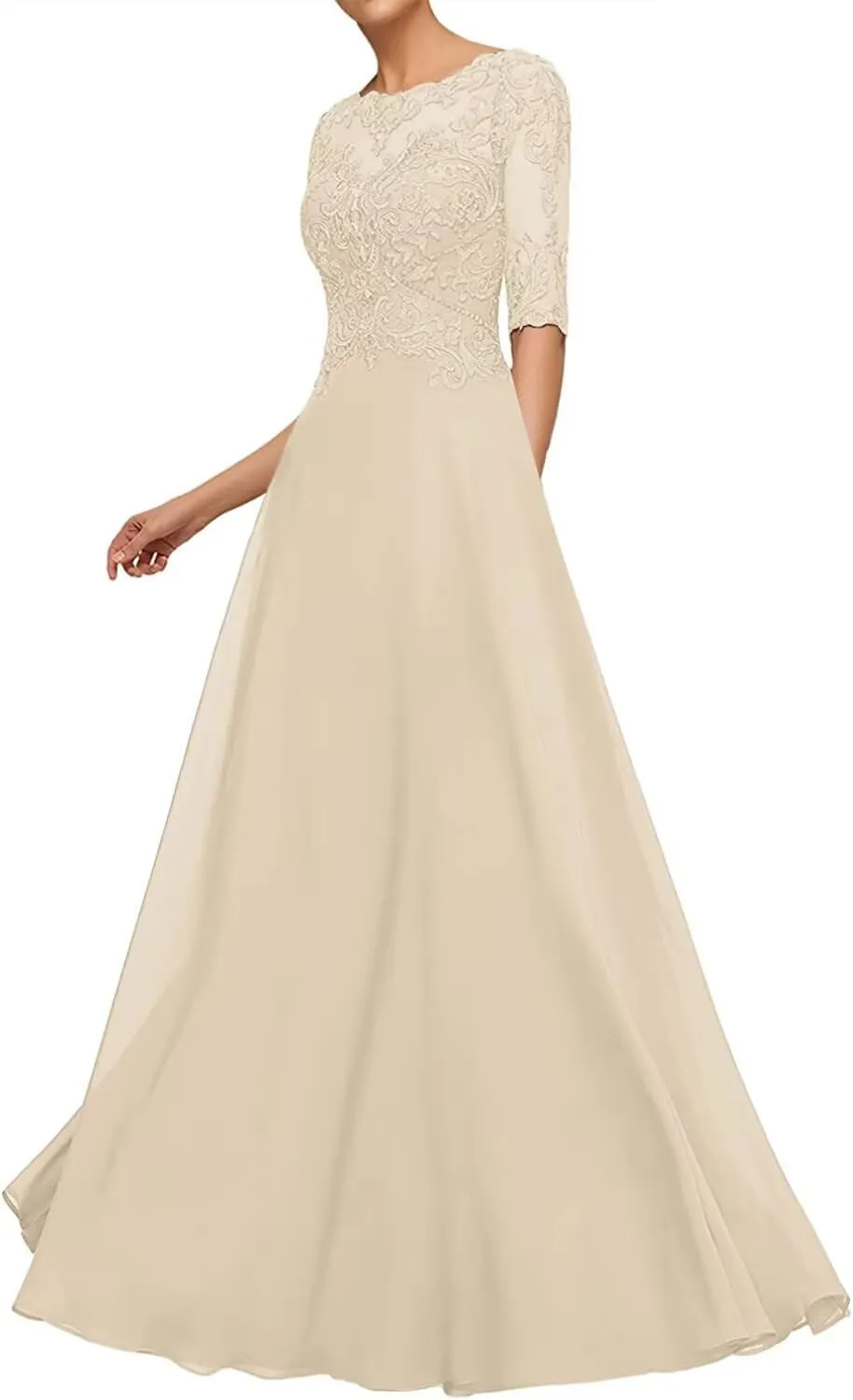 Mother of The Bride Dresses for Wedding 1/2 Sleeves Formal Party Dresses Long Chiffon Wedding Guest Dress