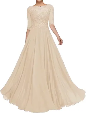 Mother of The Bride Dresses for Wedding 1/2 Sleeves Formal Party Dresses Long Chiffon Wedding Guest Dress