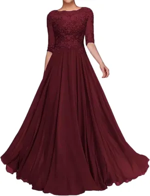 Mother of The Bride Dresses for Wedding 1/2 Sleeves Formal Party Dresses Long Chiffon Wedding Guest Dress