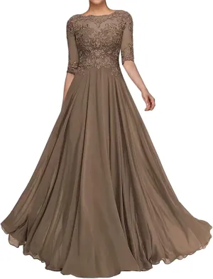 Mother of The Bride Dresses for Wedding 1/2 Sleeves Formal Party Dresses Long Chiffon Wedding Guest Dress