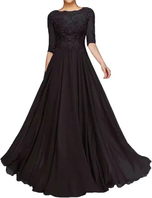 Mother of The Bride Dresses for Wedding 1/2 Sleeves Formal Party Dresses Long Chiffon Wedding Guest Dress