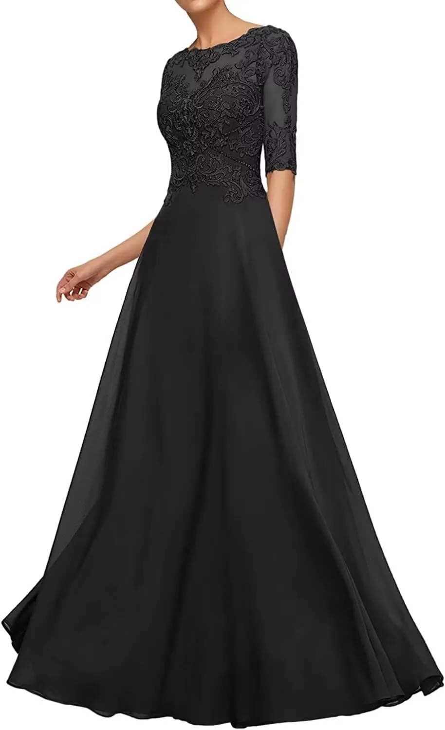 Mother of The Bride Dresses for Wedding 1/2 Sleeves Formal Party Dresses Long Chiffon Wedding Guest Dress