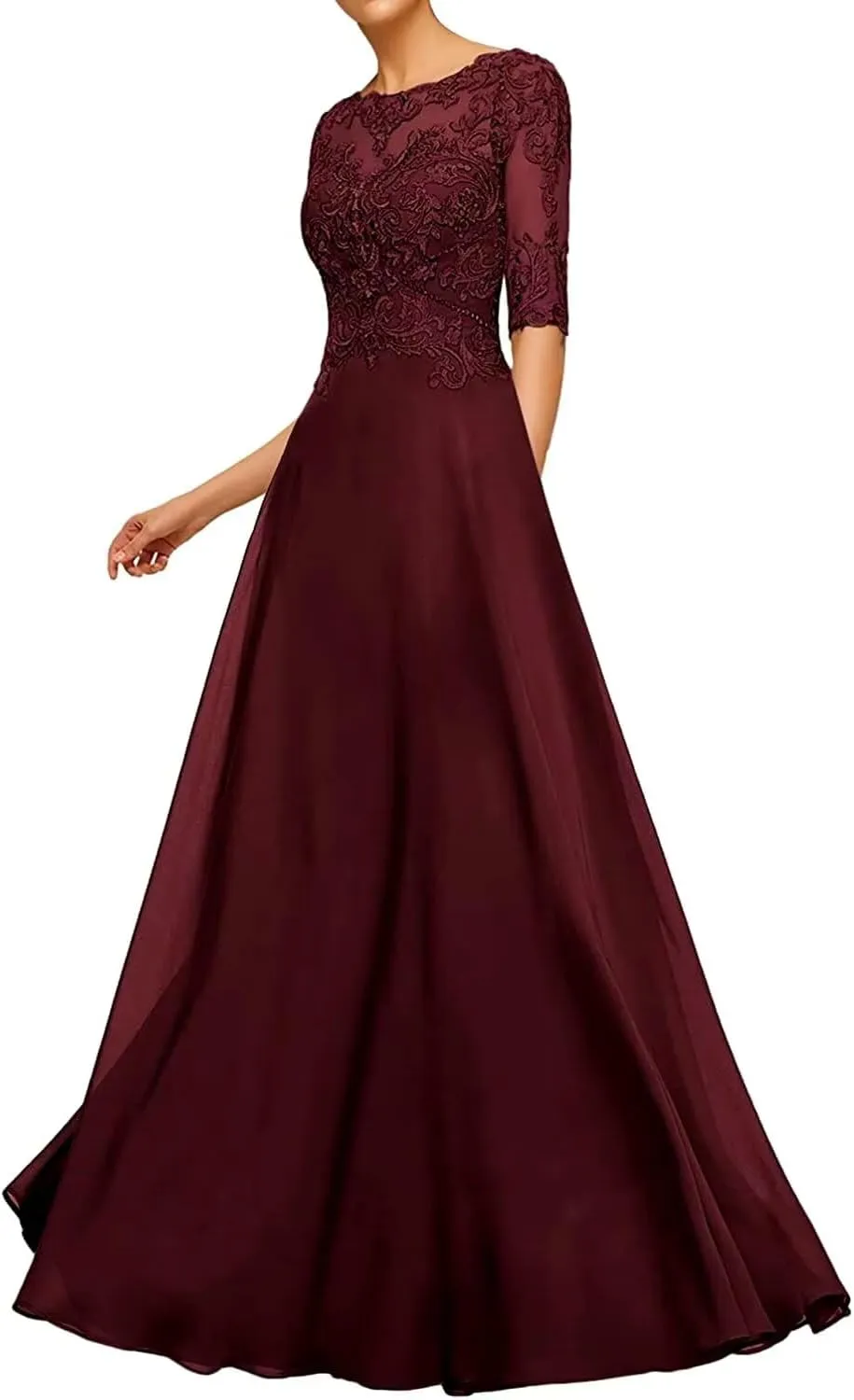 Mother of The Bride Dresses for Wedding 1/2 Sleeves Formal Party Dresses Long Chiffon Wedding Guest Dress