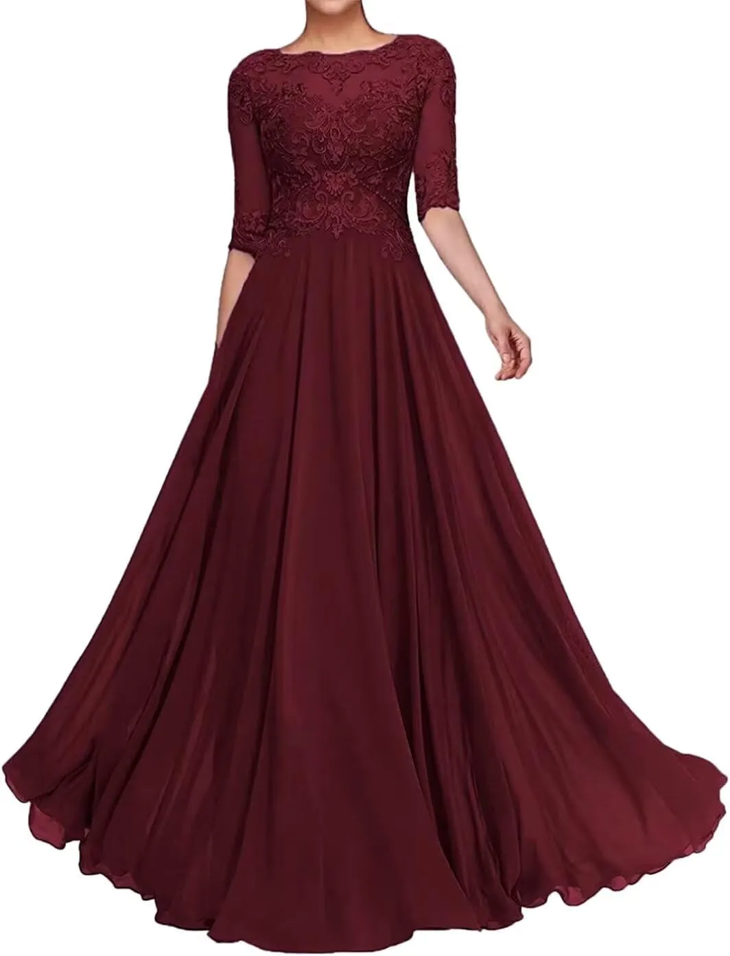 Mother of The Bride Dresses for Wedding 1/2 Sleeves Formal Party Dresses Long Chiffon Wedding Guest Dress
