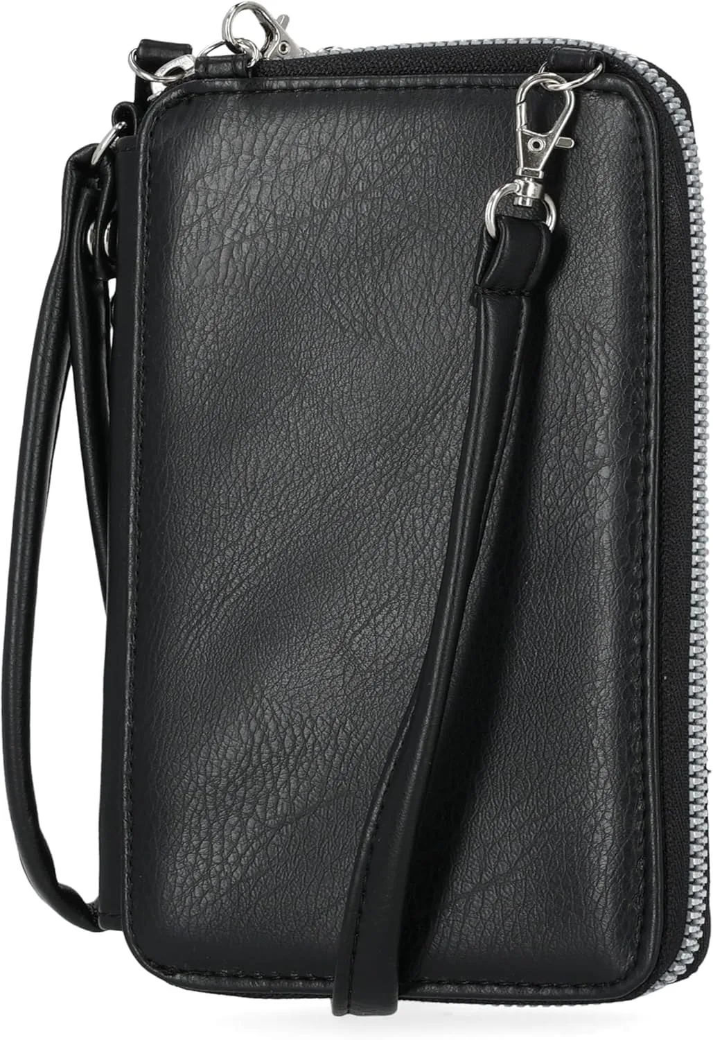 Mundi Jacqui RFID Crossbody Wallet for Women, Vegan Leather Small Travel Handbag with Phone Holder, Compact Organizer with Card Slots and Adjustable Strap, Vacation Purse in (Black)