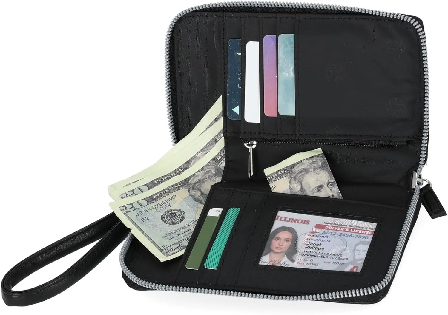 Mundi Jacqui RFID Crossbody Wallet for Women, Vegan Leather Small Travel Handbag with Phone Holder, Compact Organizer with Card Slots and Adjustable Strap, Vacation Purse in (Black)