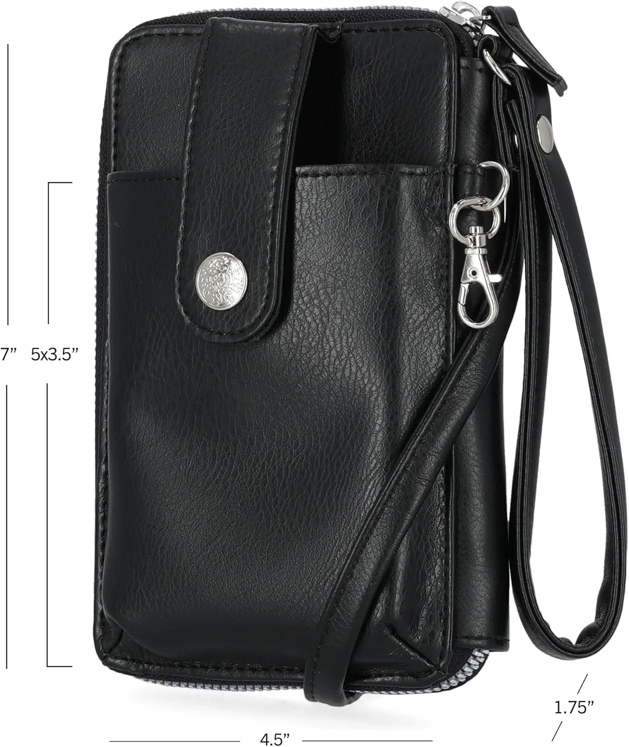 Mundi Jacqui RFID Crossbody Wallet for Women, Vegan Leather Small Travel Handbag with Phone Holder, Compact Organizer with Card Slots and Adjustable Strap, Vacation Purse in (Black)