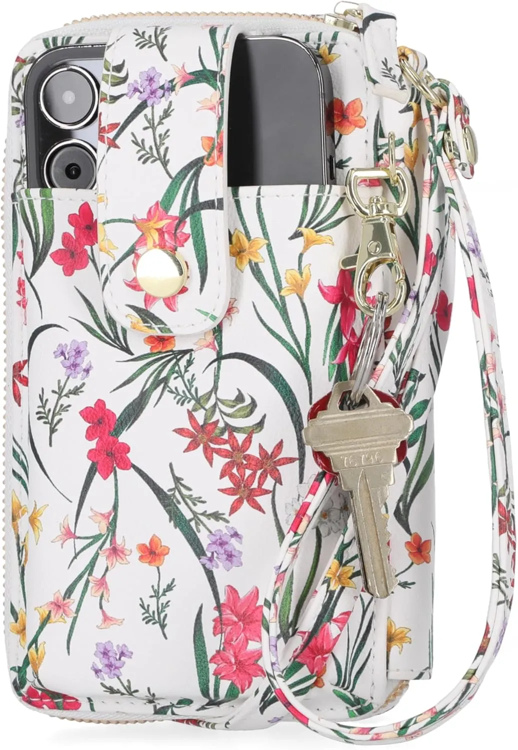 Mundi Jacqui RFID Crossbody Wallet for Women, Vegan Leather Small Travel Handbag with Phone Holder, Compact Organizer with Card Slots and Adjustable Strap, Vacation Purse in Lively Garden