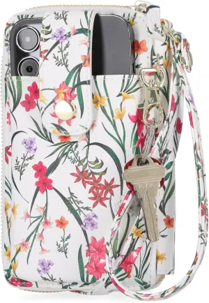Mundi Jacqui RFID Crossbody Wallet for Women, Vegan Leather Small Travel Handbag with Phone Holder, Compact Organizer with Card Slots and Adjustable Strap, Vacation Purse in Lively Garden