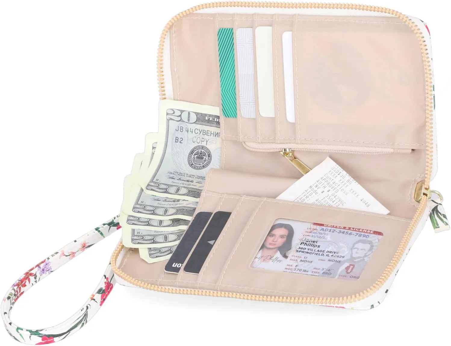 Mundi Jacqui RFID Crossbody Wallet for Women, Vegan Leather Small Travel Handbag with Phone Holder, Compact Organizer with Card Slots and Adjustable Strap, Vacation Purse in Lively Garden