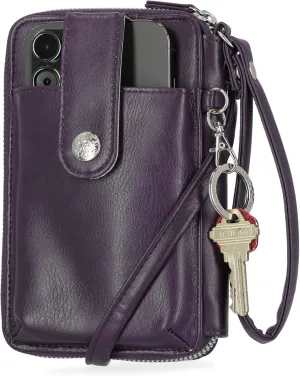 Mundi Jacqui RFID Crossbody Wallet for Women, Vegan Leather Small Travel Handbag with Phone Holder, Compact Organizer with Card Slots and Adjustable Strap, Vacation Purse in (Purple)