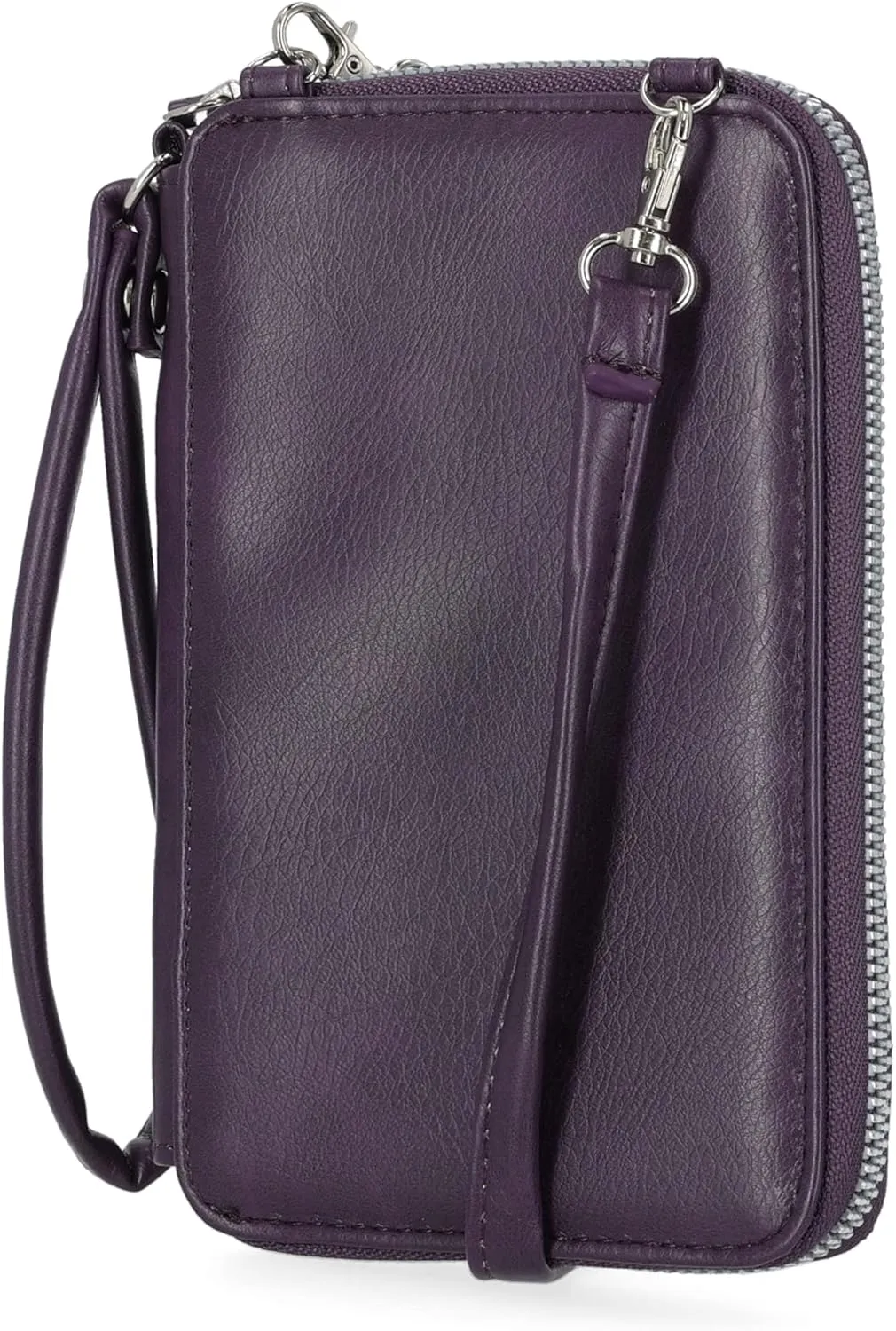 Mundi Jacqui RFID Crossbody Wallet for Women, Vegan Leather Small Travel Handbag with Phone Holder, Compact Organizer with Card Slots and Adjustable Strap, Vacation Purse in (Purple)