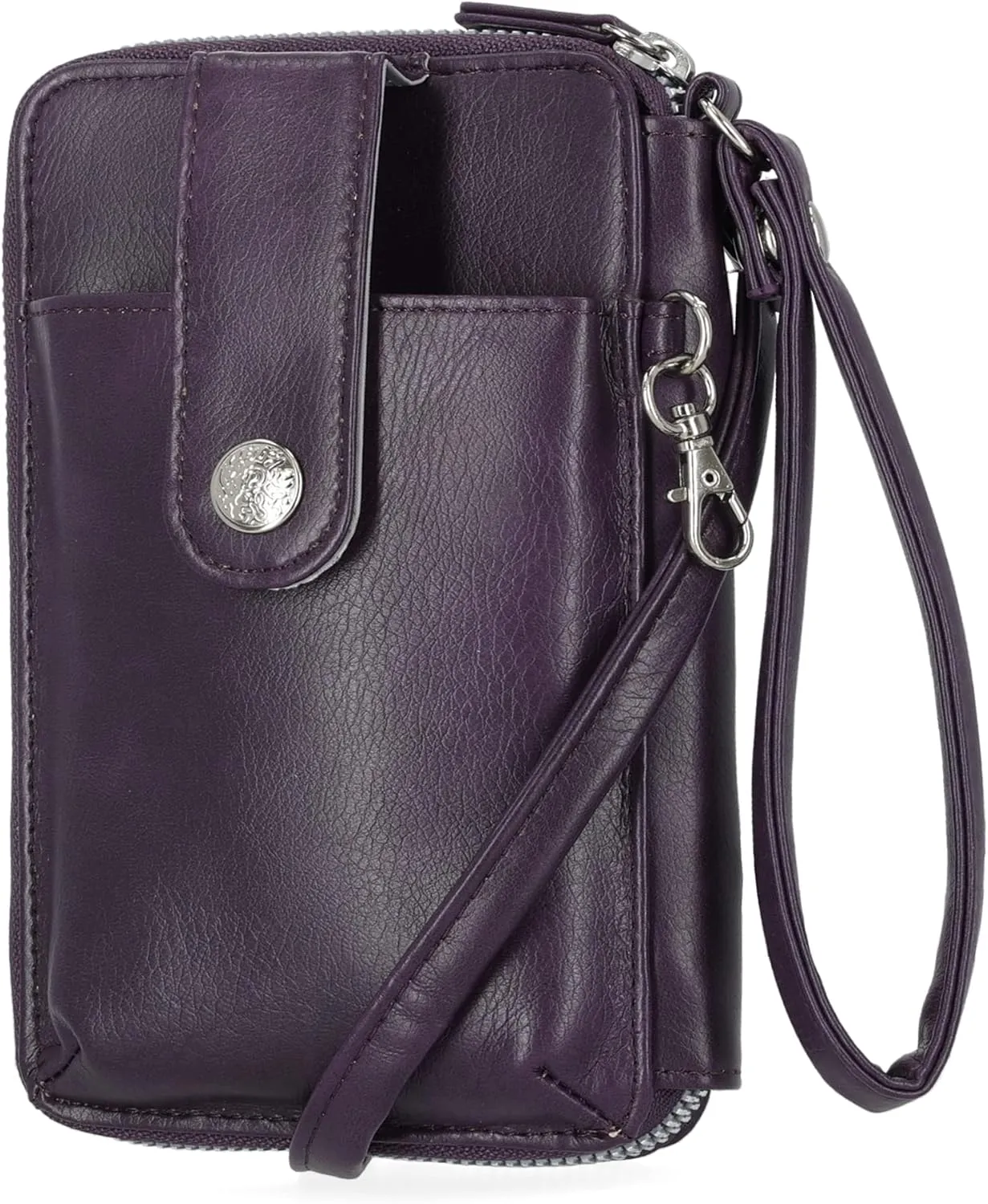 Mundi Jacqui RFID Crossbody Wallet for Women, Vegan Leather Small Travel Handbag with Phone Holder, Compact Organizer with Card Slots and Adjustable Strap, Vacation Purse in (Purple)