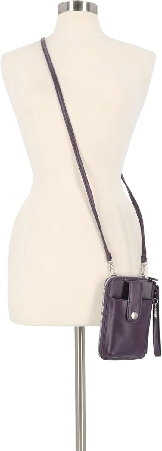 Mundi Jacqui RFID Crossbody Wallet for Women, Vegan Leather Small Travel Handbag with Phone Holder, Compact Organizer with Card Slots and Adjustable Strap, Vacation Purse in (Purple)
