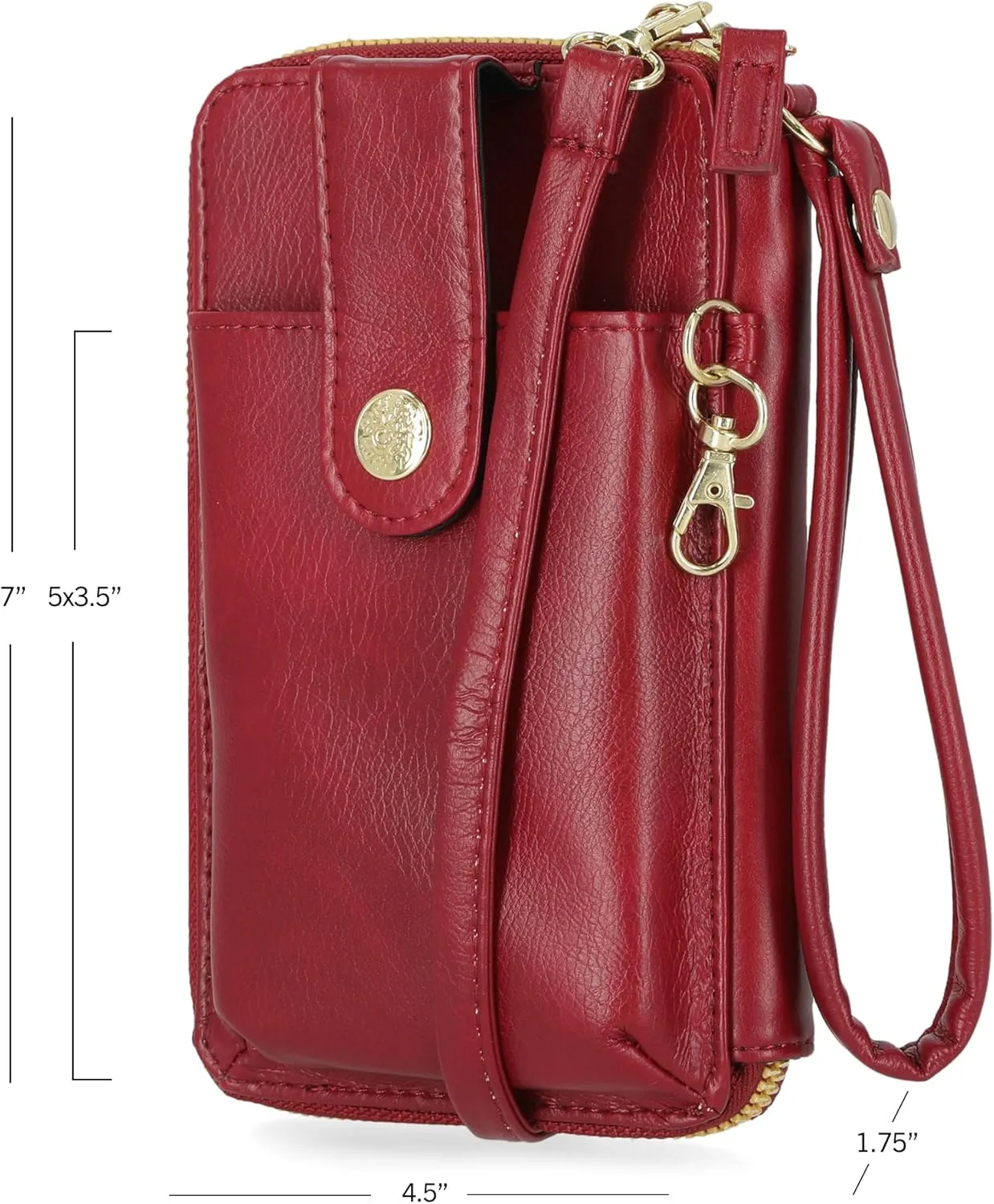 Mundi Jacqui RFID Crossbody Wallet for Women, Vegan Leather Small Travel Handbag with Phone Holder, Compact Organizer with Card Slots and Adjustable Strap, Vacation Purse in (Red)