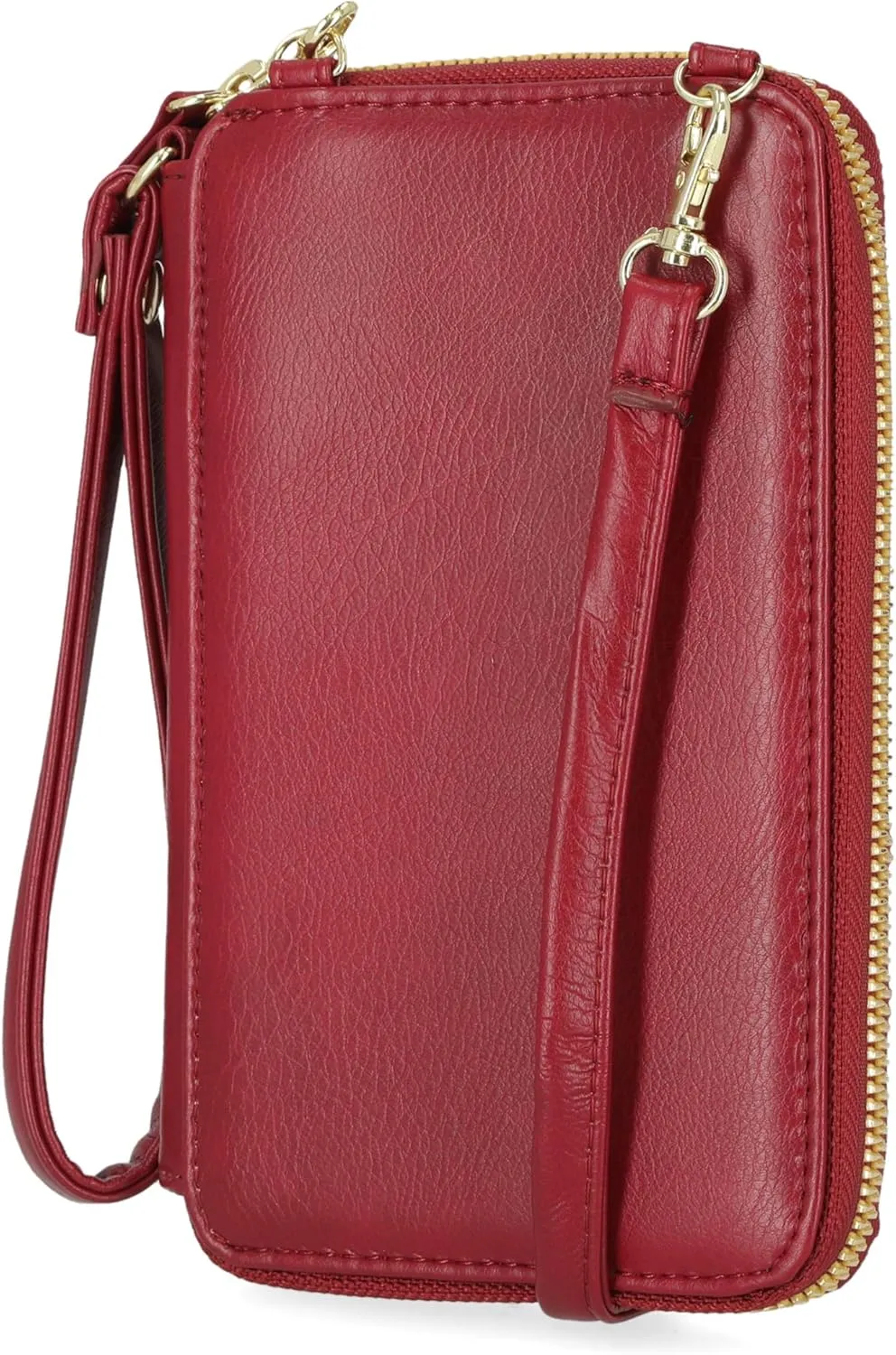 Mundi Jacqui RFID Crossbody Wallet for Women, Vegan Leather Small Travel Handbag with Phone Holder, Compact Organizer with Card Slots and Adjustable Strap, Vacation Purse in (Red)