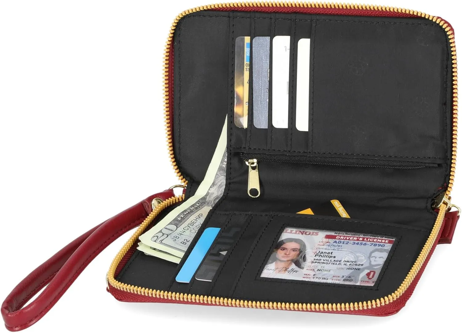 Mundi Jacqui RFID Crossbody Wallet for Women, Vegan Leather Small Travel Handbag with Phone Holder, Compact Organizer with Card Slots and Adjustable Strap, Vacation Purse in (Red)