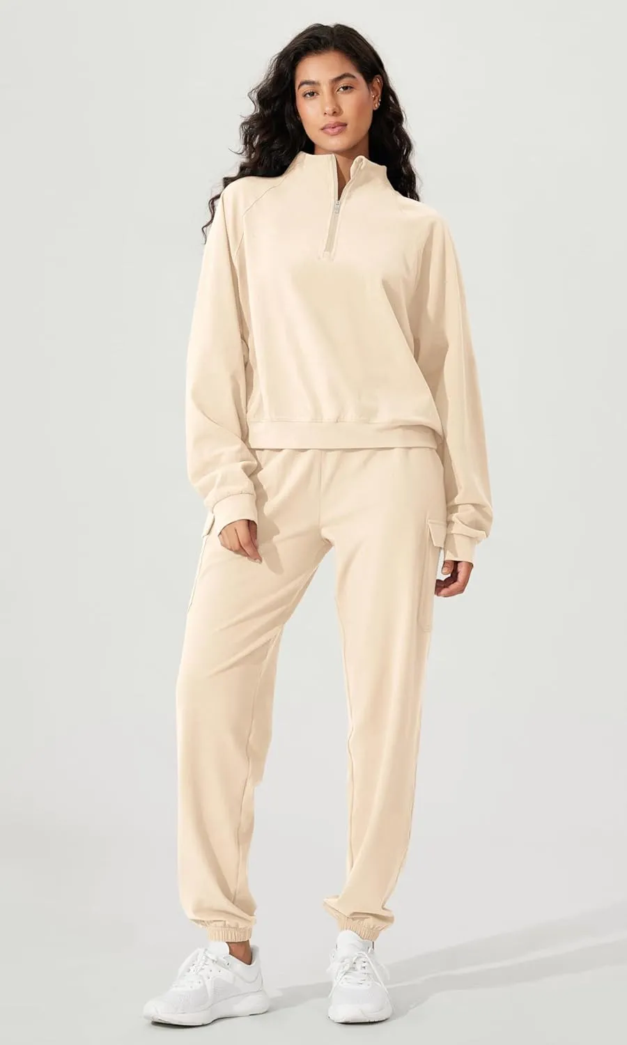 ODODOS Women's Purevibe Cotton Half-Zip Pullover Funnel Neck Sweatshirts Long Sleeve Tops