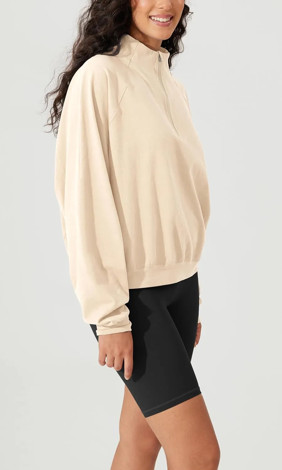 ODODOS Women's Purevibe Cotton Half-Zip Pullover Funnel Neck Sweatshirts Long Sleeve Tops
