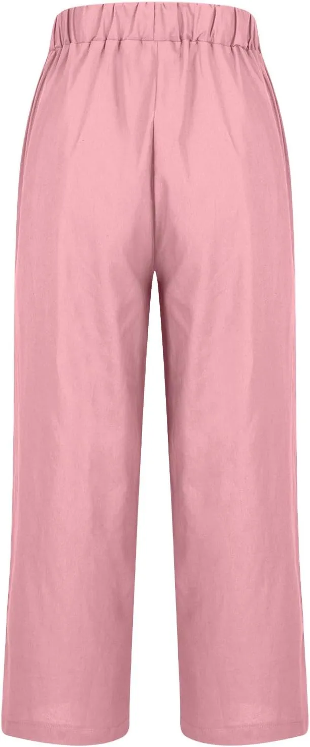 Palazzo Pants for Women Palazzo Wide Leg Cotton Linen Pants 2025 Summer Vacation Beach Long Trousers with Pockets