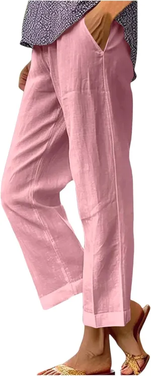 Palazzo Pants for Women Palazzo Wide Leg Cotton Linen Pants 2025 Summer Vacation Beach Long Trousers with Pockets