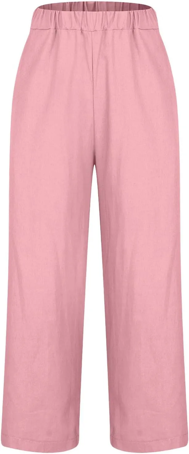 Palazzo Pants for Women Palazzo Wide Leg Cotton Linen Pants 2025 Summer Vacation Beach Long Trousers with Pockets