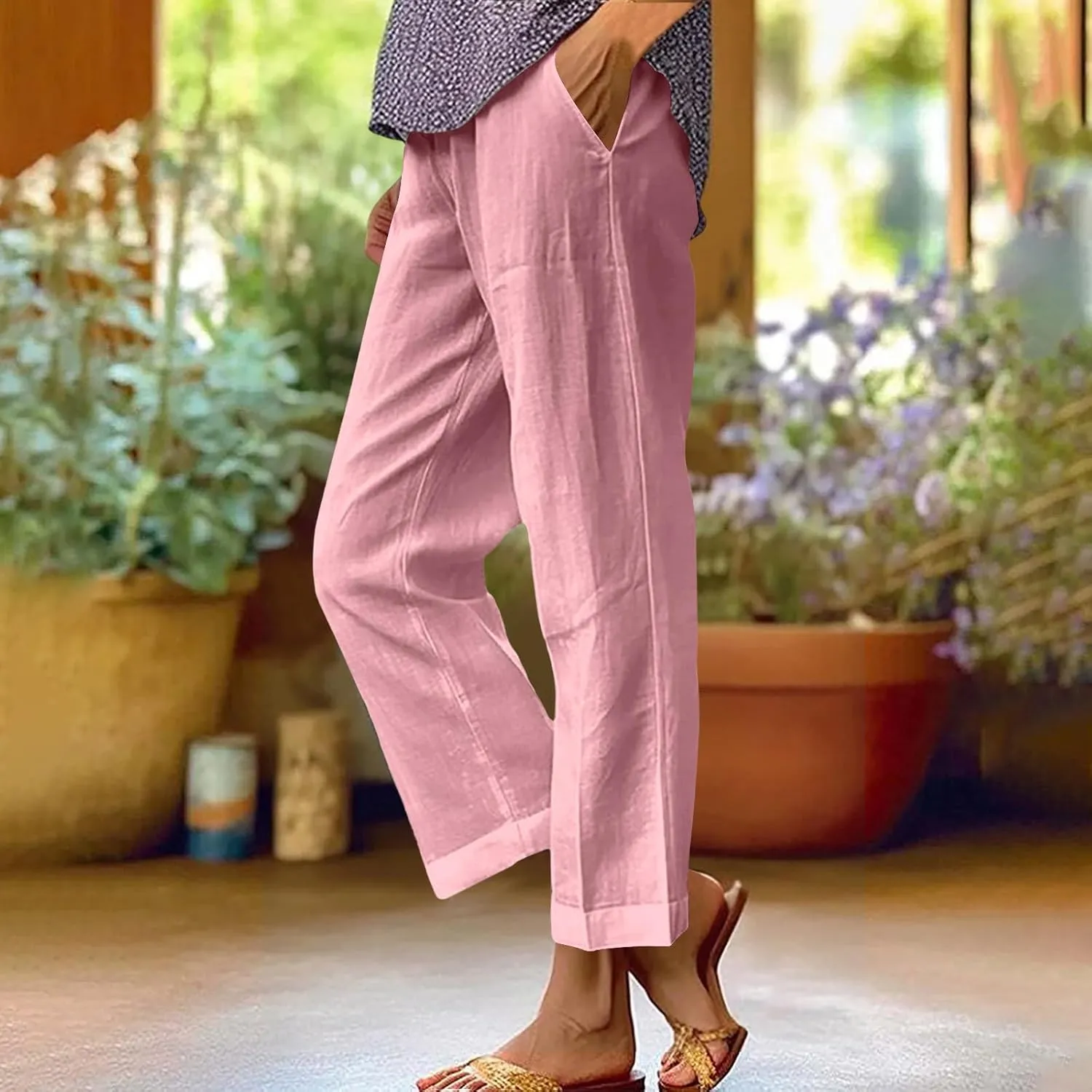 Palazzo Pants for Women Palazzo Wide Leg Cotton Linen Pants 2025 Summer Vacation Beach Long Trousers with Pockets