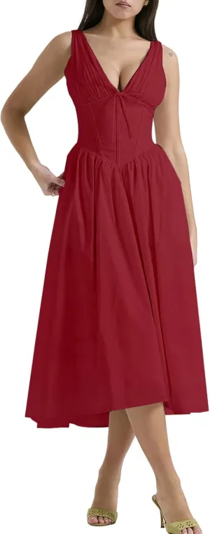 Party Dresses for Women Elegant Classy,Summer Slim Suspender Long Skirt V-Neck,Going Out Dress