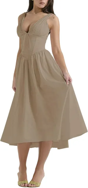 Party Dresses for Women Elegant Classy,Summer Slim Suspender Long Skirt V-Neck,Going Out Dress