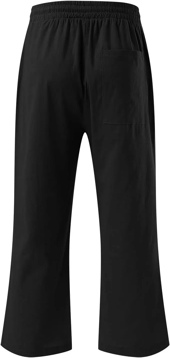 Petite Pants For Women Summer Cropped Linen Trouser Elastic Waist Drawstring 3/4 Length Pant Lightweight Loose Pant