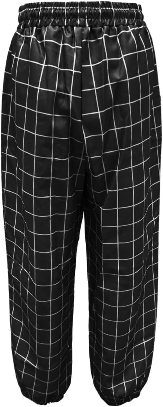 Plaid Pants for Men Summer Outdoor Casual Slacks Lightweight Drawstring Elastic Waist Tapered Trousers with Pocket