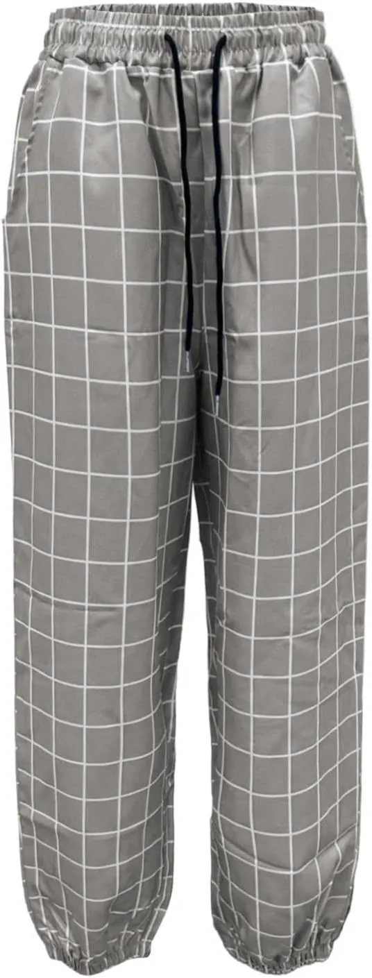 Plaid Pants for Men Summer Outdoor Casual Slacks Lightweight Drawstring Elastic Waist Tapered Trousers with Pocket