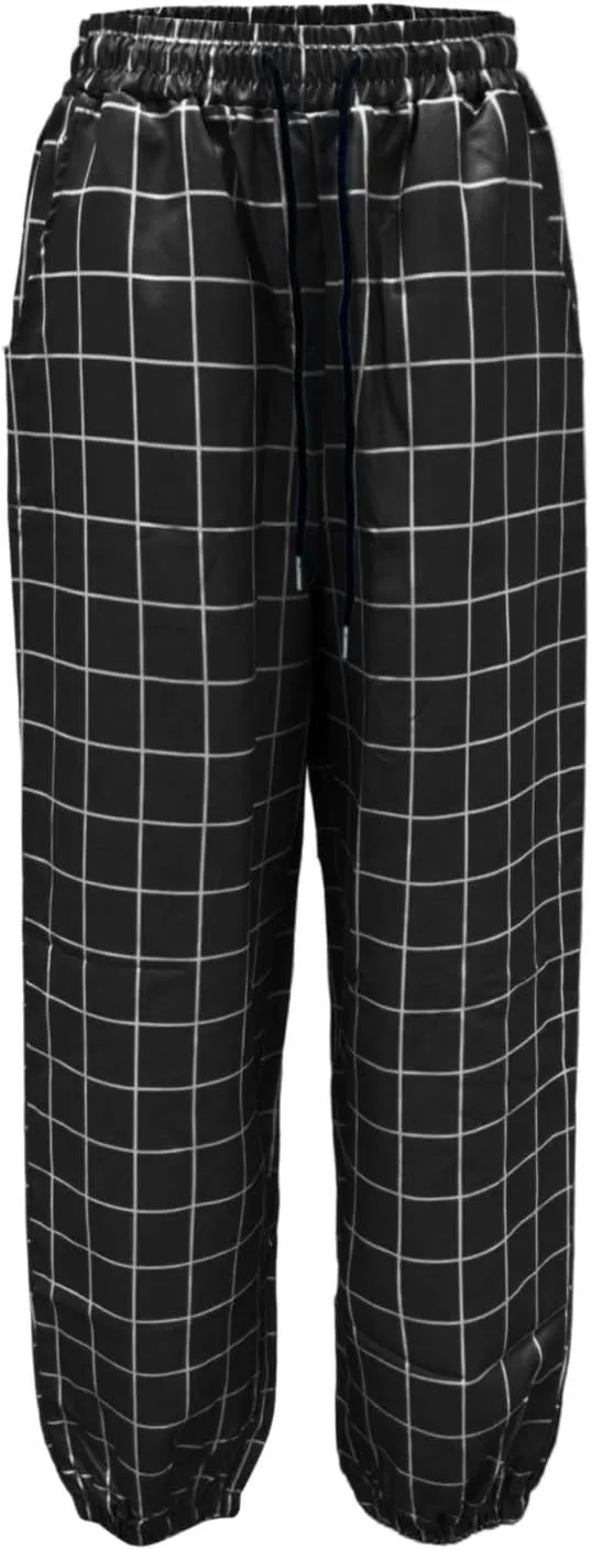 Plaid Pants for Men Summer Outdoor Casual Slacks Lightweight Drawstring Elastic Waist Tapered Trousers with Pocket