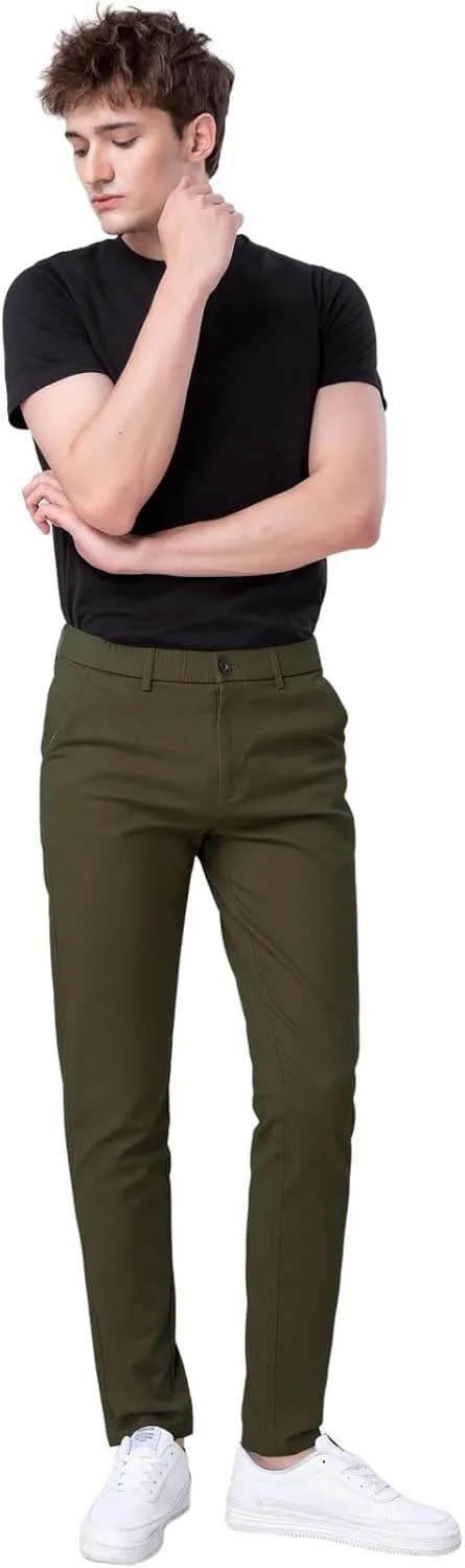 Plaid&Plain Men's Skinny Stretchy Khaki Pants Colored Pants Slim Fit Slacks Tapered Trousers