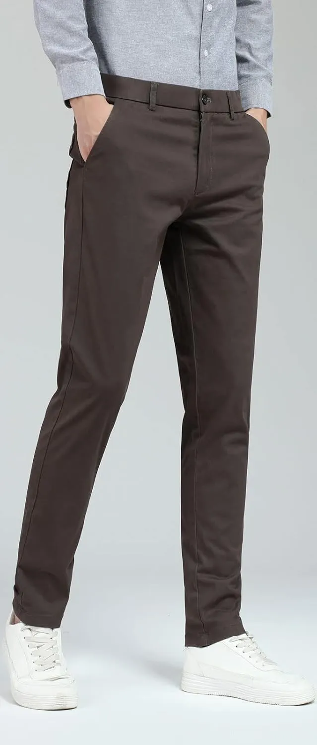 Plaid&Plain Men's Skinny Stretchy Khaki Pants Colored Pants Slim Fit Slacks Tapered Trousers